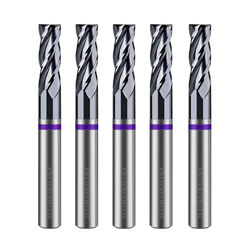 VIERDWIN Carbide Square End Mill - 4 Flute - for Milling Alloy Steels, Hardened Steel, Metal & More – Mill Bits Sets for DIYers & Professionals (5/16" 4T)-5pack - Image 1